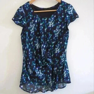 ISPIRI | Women's Black/Teal/Blue Dotted Short Sleeve Front  Ruched Blouse